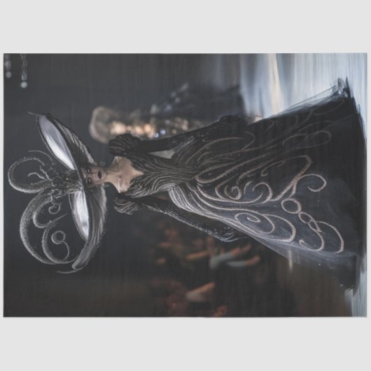 Decoupage Gothic Hoge Mode Model Zwarte jurk Tissuepapier (Voorkant)