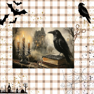 Decoupage Gothic Raven Haunted Mansion Foggy Tissuepapier