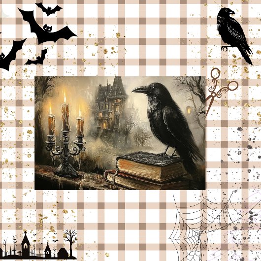 Decoupage Gothic Raven Haunted Mansion Foggy Tissuepapier