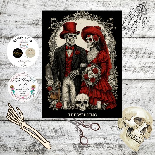 Decoupage Gothic Skeleton Wedding In Red Black  Tissuepapier