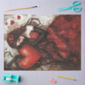 Decoupage Gotische Vrouw Rode Jurk Valentijn Hart Tissuepapier (Craft)