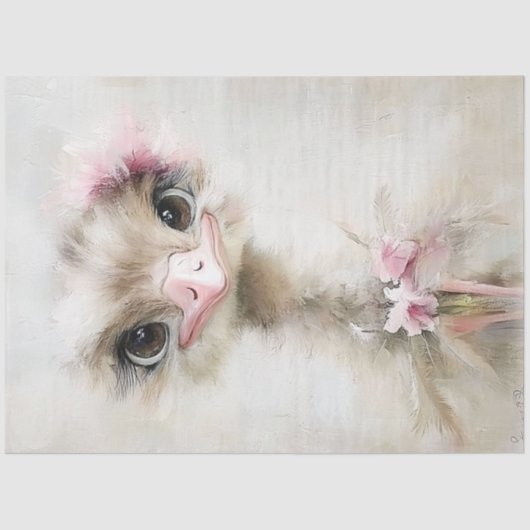 Decoupage gracieuze witte sierlijke struisvogel ro tissuepapier (Voorkant)