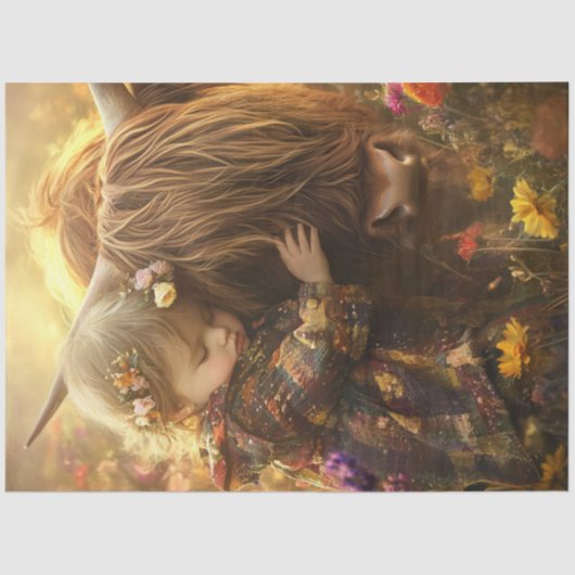 Decoupage grillig kind met Highland Koe Tissuepapier (Voorkant)