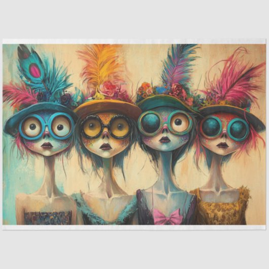 Decoupage grillige dame buurt roddelaars tissuepapier (Voorkant)