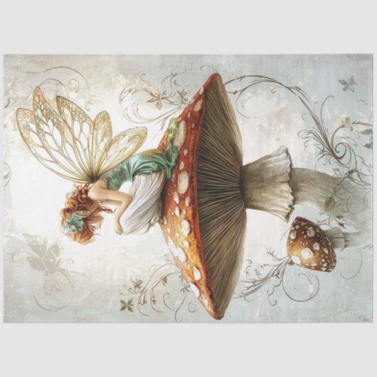 Decoupage grillige fee rode paddestoel kunstwerk tissuepapier (Voorkant)