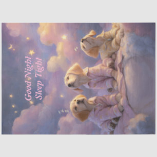 Decoupage grillige pups gaan slapen roze wolken tissuepapier