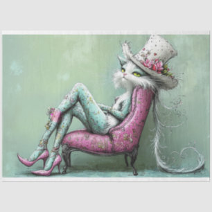 Decoupage grillige Sophisticated Feline in de loun Tissuepapier