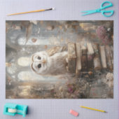 Decoupage grillige witte schuur uil boeken artwork tissuepapier (Craft)