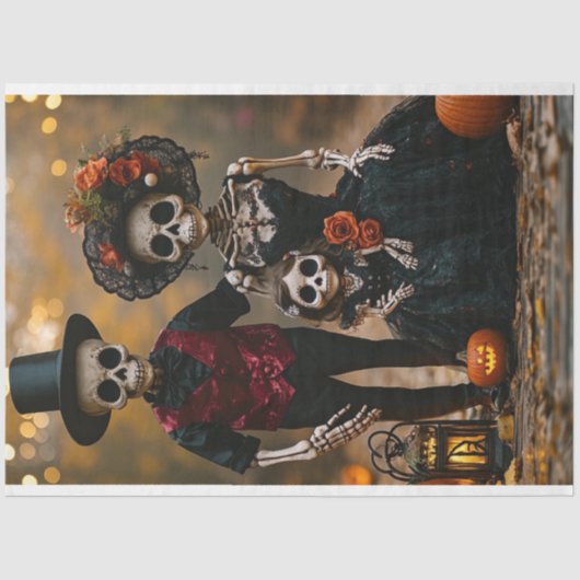 Decoupage Halloween Skeleton Family Tissuepapier (Voorkant)