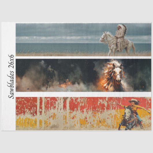 Decoupage Hand Saw Art Western 26x6" Designs Tissuepapier (Voorkant)