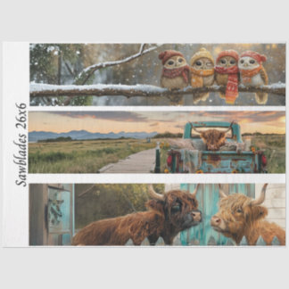 Decoupage Handsaw Papers Owl, Highland Cow, Farm  Tissuepapier