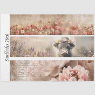 Decoupage Handzaag Ontwerp Roos, Pioen, Koe Tissuepapier