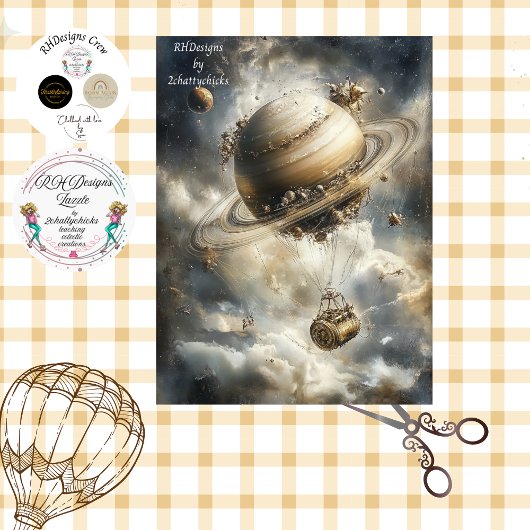 Decoupage Hemelse Achtergrond Saturnus Ballon Tissuepapier