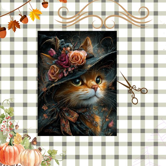 Decoupage Herfst Victoriaans Dressed Cat Art Tissuepapier