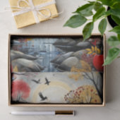 Decoupage - Herfstbos, rivier en de maan - Tissuepapier (Geschenk)