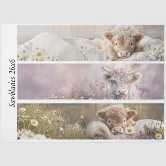 Decoupage Highland Calf Florals Handsaw Designs Tissuepapier (Voorkant)