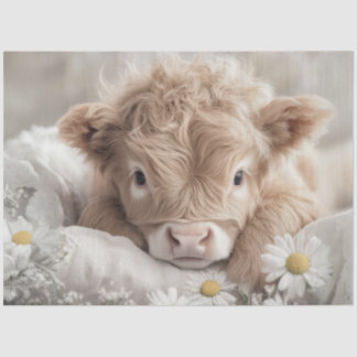 Decoupage Highland Calf White Daisies Tissuepapier