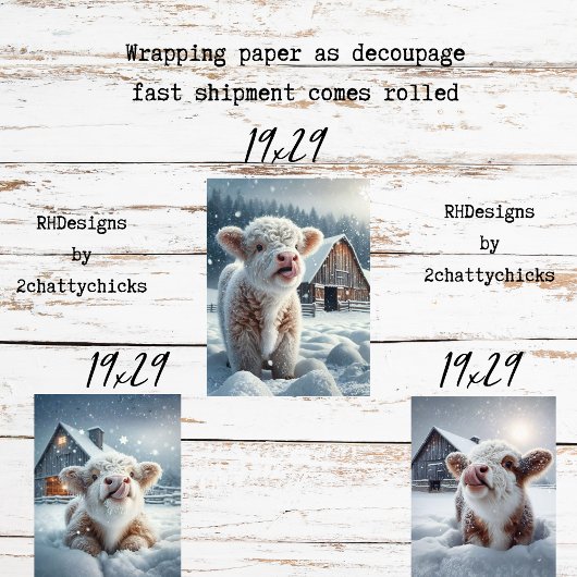 Decoupage Highland Calves Winter Scene  Inpakpapier Vel