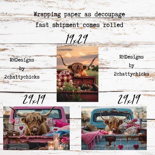 Decoupage Highland Cows Rustic Art Inpakpapier Vel