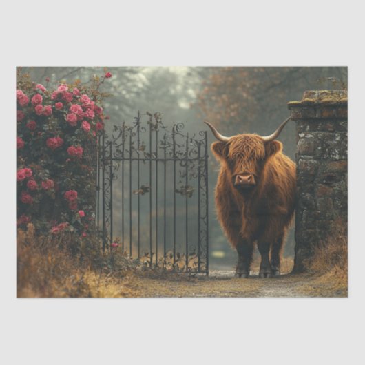Decoupage Highland Koe Black Gate Forest Tissuepapier (Voorkant)