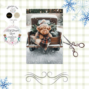 Decoupage Highland Koe Plaid Dennenkegels Winter Tissuepapier
