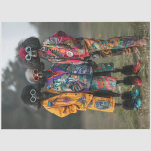 Decoupage Hippie Hipsters Standaard Poedels Fiets Tissuepapier