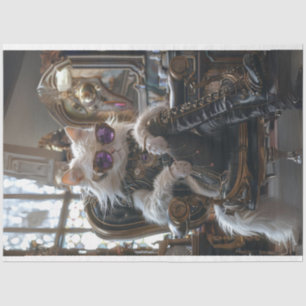 Decoupage Hippie Styled White Furry Cat Hip Boots Tissuepapier