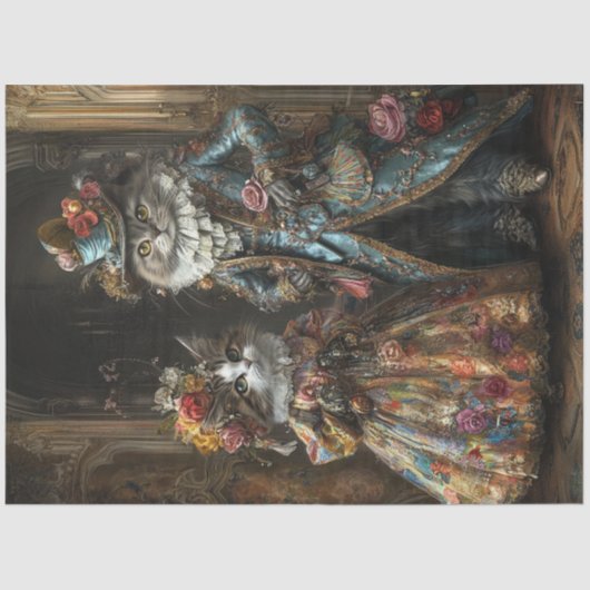 Decoupage Historische Uitgebreide Geklede Katten Tissuepapier (Voorkant)