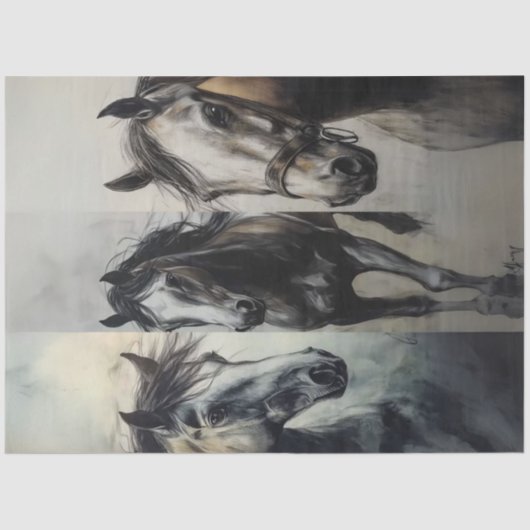 Decoupage Houtskool Paard Collage Rustieke Kunst Tissuepapier (Voorkant)