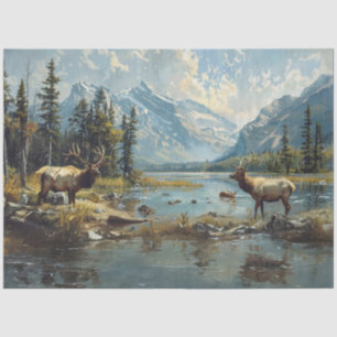 Decoupage Jagen Vist Elk Mountains Sneeuw Tissuepapier
