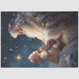 Decoupage Kerstman vertelt kleinkind over Jezus Tissuepapier