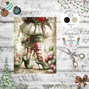 Decoupage Kerstmis Elf Legs White Stocking Tissuepapier