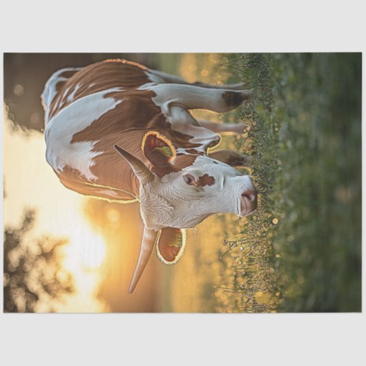 Decoupage Koe Lange Horn Grazing Tissuepapier (Voorkant)