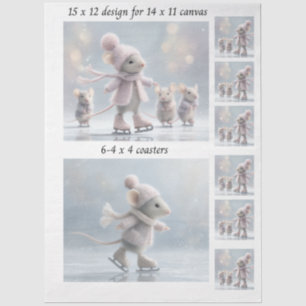 Decoupage Konijn Schaatsen 11x14 Canvas Onderzette Tissuepapier