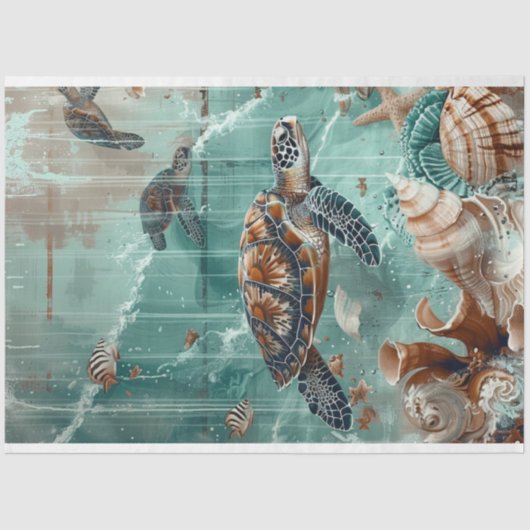 Decoupage kunst van Zee Turtle Tissuepapier (Voorkant)