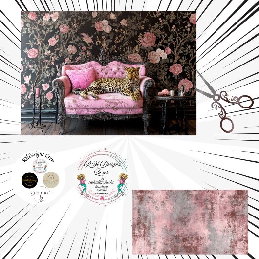 Decoupage Landscape Leopard Pink Sofa Floral Tissuepapier