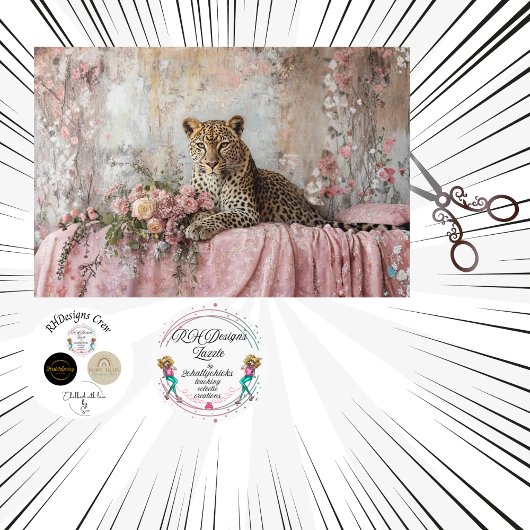 Decoupage Landscape Leopard Romantic Pink Floral Tissuepapier