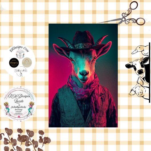 Decoupage Levendig Foto van Boer Geit Tissuepapier