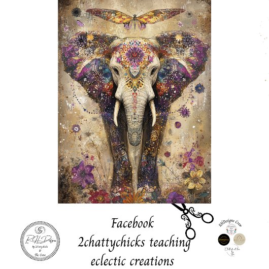 Decoupage Levendige Olifant Kleurrijke Bloemen Tissuepapier