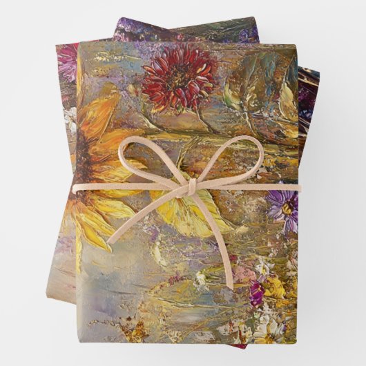 Decoupage Levendige Zonnebloem, Daisies, Wildflowe Inpakpapier Vel (In situ)