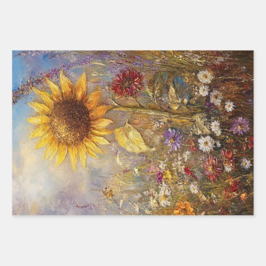 Decoupage Levendige Zonnebloem, Daisies, Wildflowe Inpakpapier Vel (Voorkant)