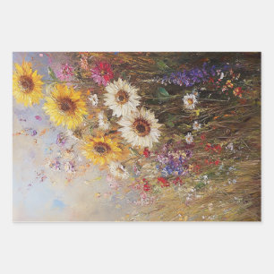 Decoupage Levendige Zonnebloem, Madeliefjes, Wilde Inpakpapier Vel