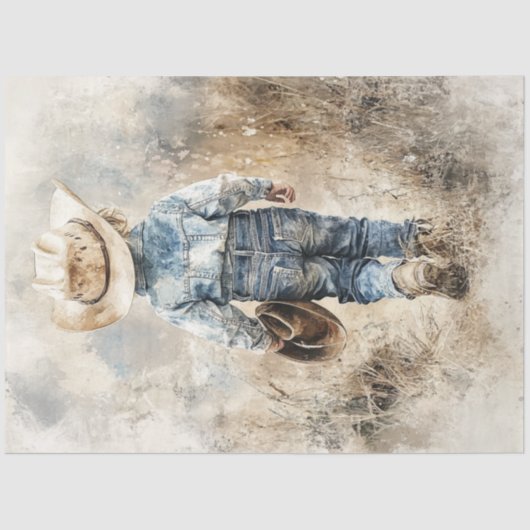 Decoupage Lil Cowboy in het veld Weglopen Tissuepapier (Voorkant)