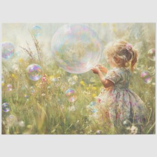 Decoupage Lil Girl Chasing Bubbles Field bij Bloem Tissuepapier
