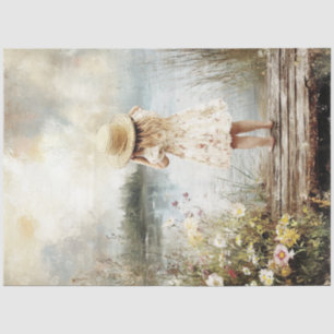 Decoupage Lil Girl Clara op het dok van Lake Straw Tissuepapier