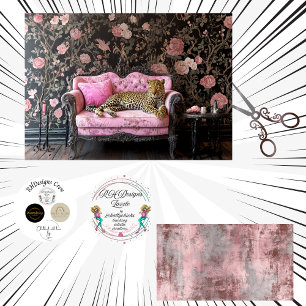 Decoupage Luipaard Vintage Bank Pink Bloemig Papie Tissuepapier