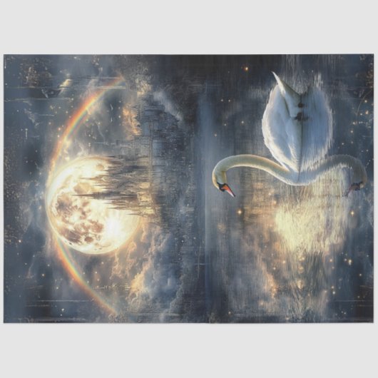 Decoupage Magical Swan Dramatic Sky Moon Tissuepapier (Voorkant)