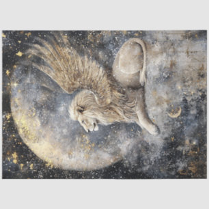 Decoupage Majestueuze gevleugelde leeuw Volle Maan Tissuepapier