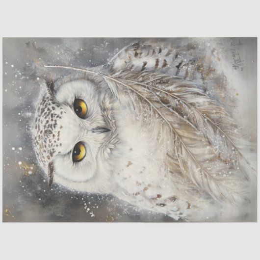 Decoupage Majestueuze Witte Uil Sneeuw Elementen Tissuepapier (Voorkant)
