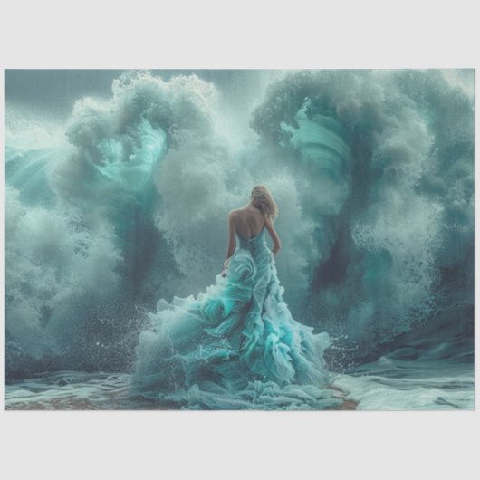 Decoupage Mesmerizing Beach Vrouw Turquoise Groen Tissuepapier (Voorkant)